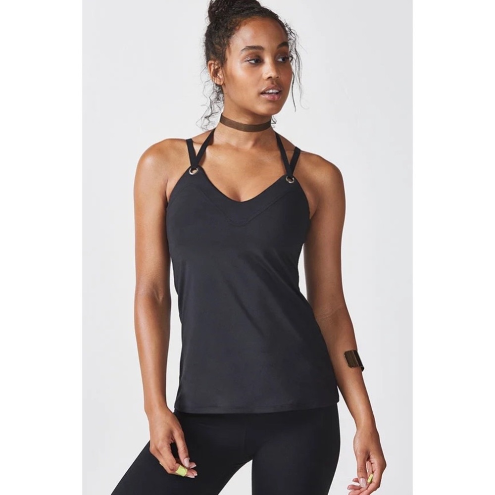 Fabletics Black Crystal Top with Adjustable Straps and Grommets